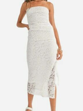 Sage the Label,  Fresh Air Side Ruched Tube Lace Midi Dress in white.  Size: S